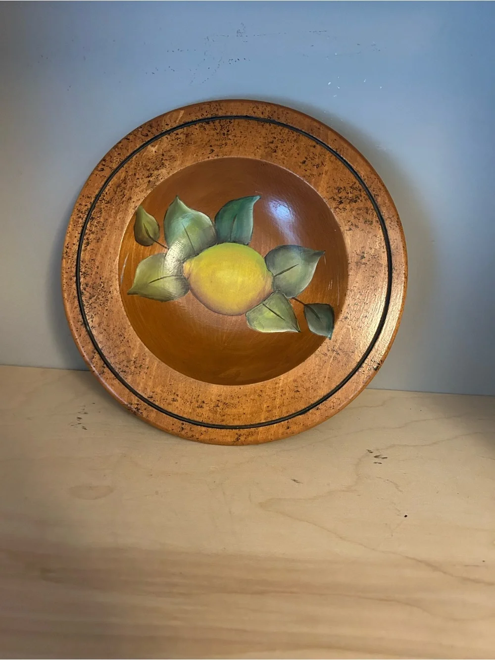 Hand-Painted Lemon Decorative Serving Bowl - Yellow & Green